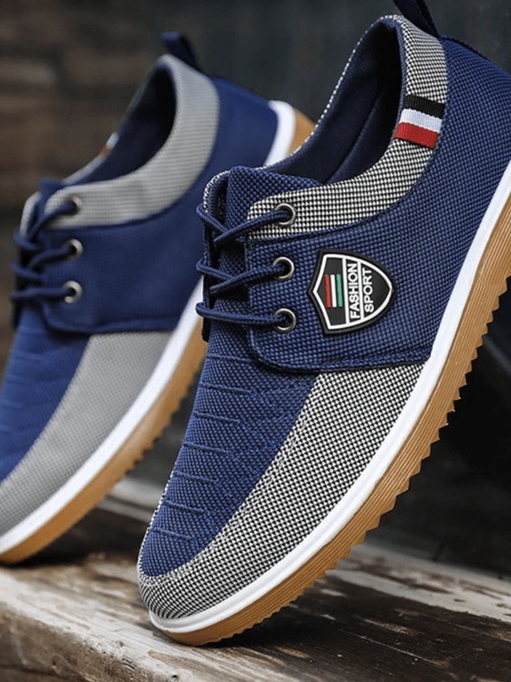 Men's Navy Blue Lace-Up Sneakers.